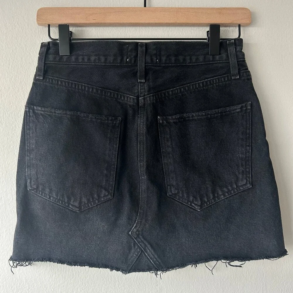 AGOLDE Parker Raw Hem Black Distressed Denim Mini Skirt Women's Size 25 - Picture 4 of 9